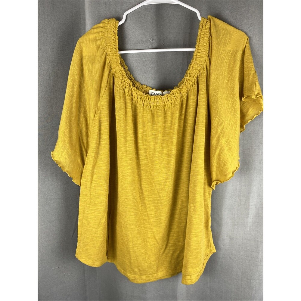 Cato Women's Plus Sz 22/24W Mustard Yellow Short Elastic Neckline Sleeve Top